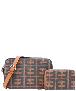 2in1 Pattern Print Crossbody Bag with Wallet EE-8356A BROWN